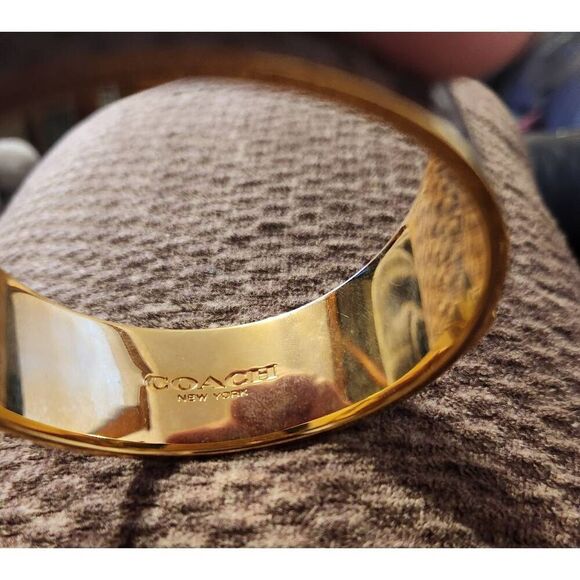 Coach F99649 Leather Python Inlaid Bangle Bracelet with Goldtone trim - Picture 6 of 7